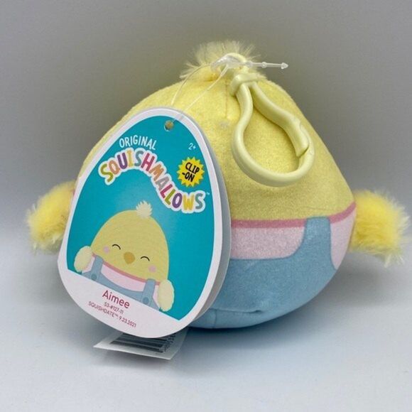 Squishmallows 2022 Easter Squad Aimee The Chick Overall Clip 3.5" Plush Keychain - Picture 7 of 9
